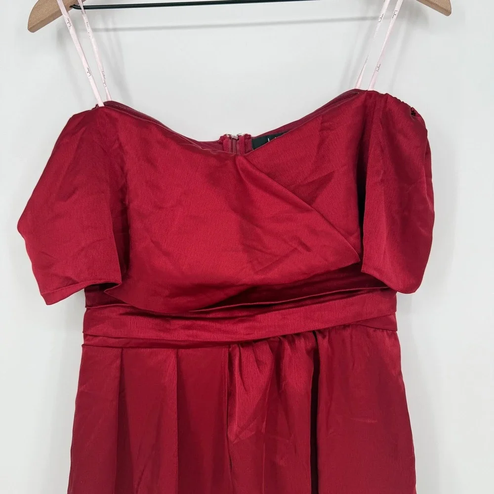 Lulus Always Celebrating Burgundy Satin Off-The-Shoulder Mini Dress Size M